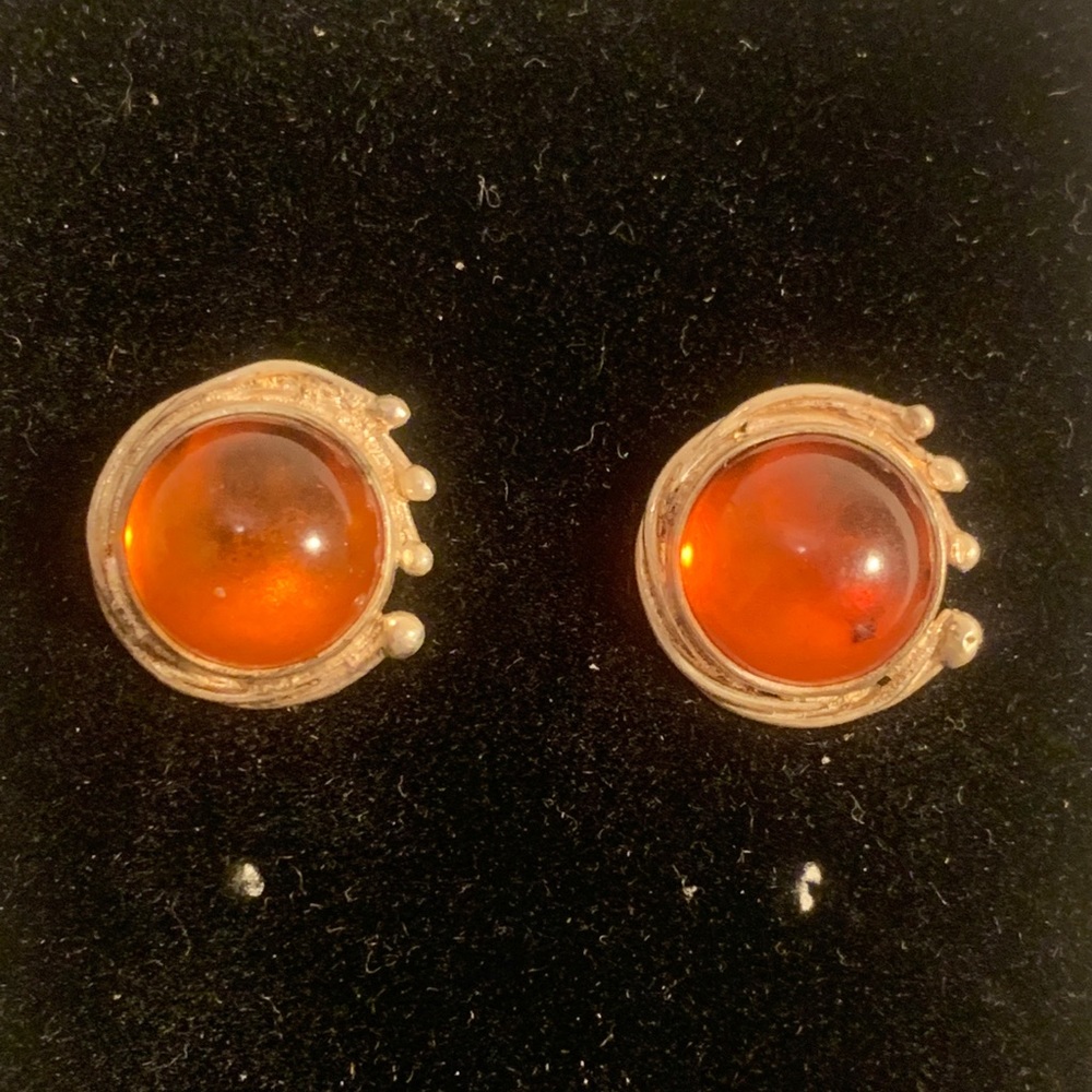 Vintage Sterling Silver 925 & Amber Earrings